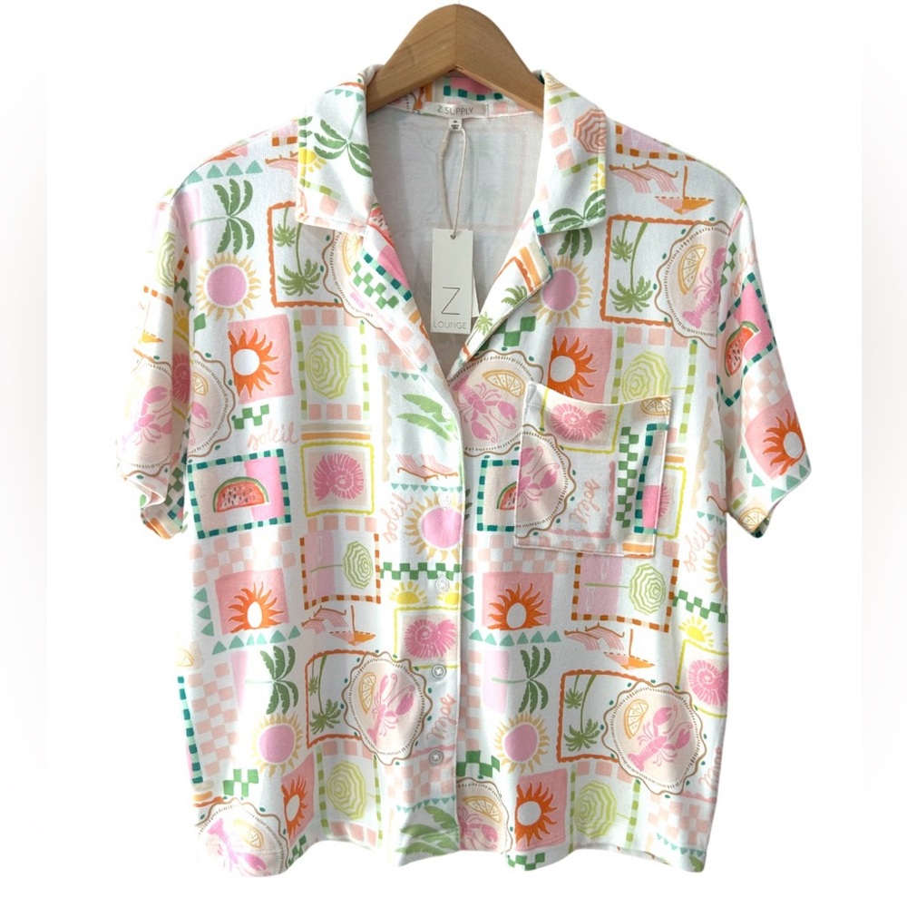 Z SUPPLY lounge women’s beach days soleil top M white multicolor soft comfy NWT